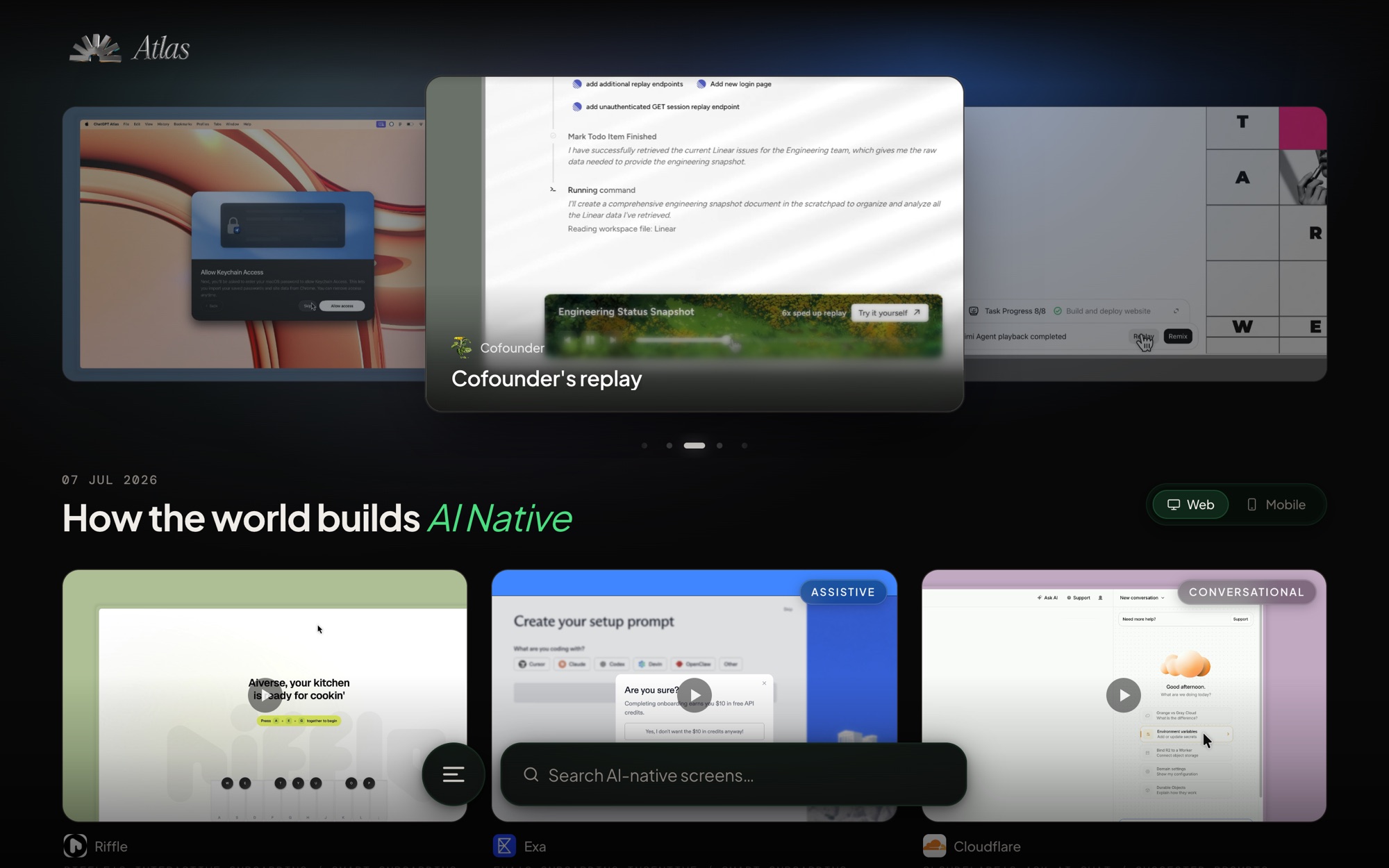 The Inspiration section of Competitor Hub, showing a featured carousel above a dated, filterable grid of product patterns.